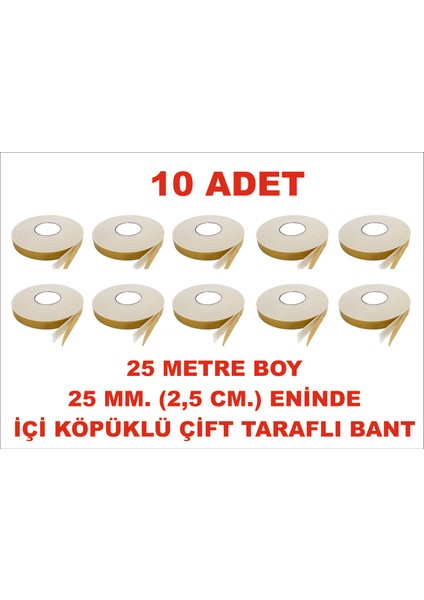 Çift Taraflı Içi Köpüklü Sarı Bant 25 M. Uzunlukta (25 Mm-2,5 Cm) Ebatında 10 Adet