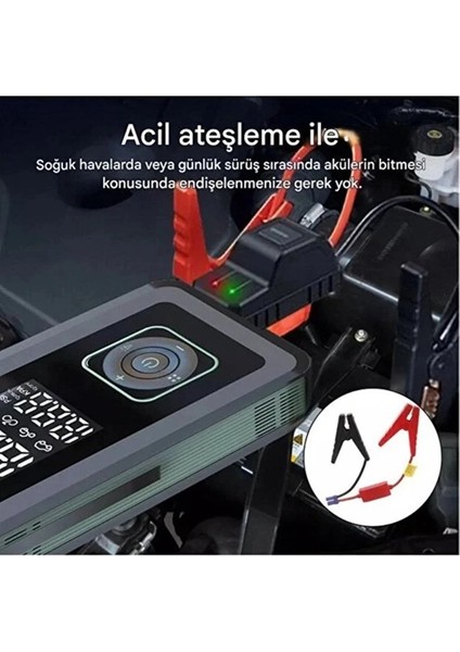 Multi Function Jump Ter Şarjlı Lastik Şişirme Pompası Akü Takviye Acil Durum LED Işık fırsatları