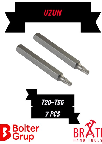 Tork Otomotiv Bits Uç Uzun Set T20 Ile T55 Arası 75MM 7 Parça