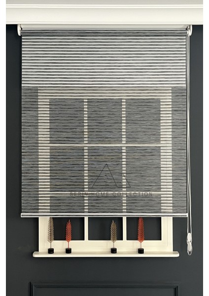 Siyah Bambu Jaluzi Görünümlü Tül ve Stor Perde (Dayanıklı Alüminyum Kasa)