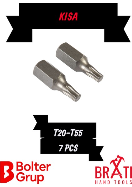 Tork Otomotiv Bits Uç Kısa Set T20 Ile T55 Arası 30MM 7 Parça