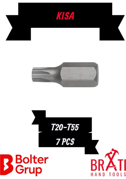 Tork Otomotiv Bits Uç Kısa Set T20 Ile T55 Arası 30MM 7 Parça fiyatları