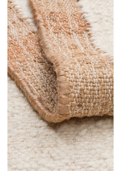 Soul Cream Natural, Yün ve Jüt ile Üretilen Kendinden Bordürlü Modern %100 Doğal Salon Halısı