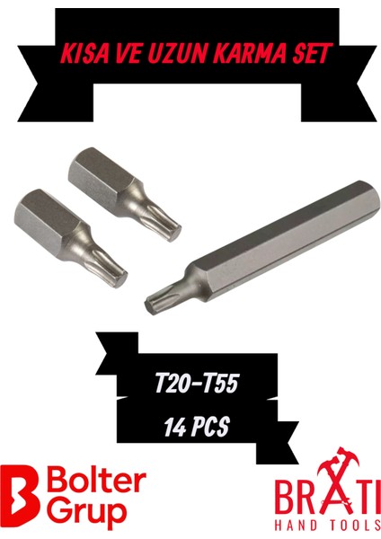 Tork Otomotiv Bits Uç Seti Uzun ve Kısa T20 - T55 Arası 14 Parça