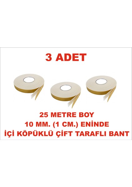 Çift Taraflı Içi Köpüklü Sarı Bant 25 M. Uzunlukta (10 Mm-1 Cm) Ebatında 3 Adet