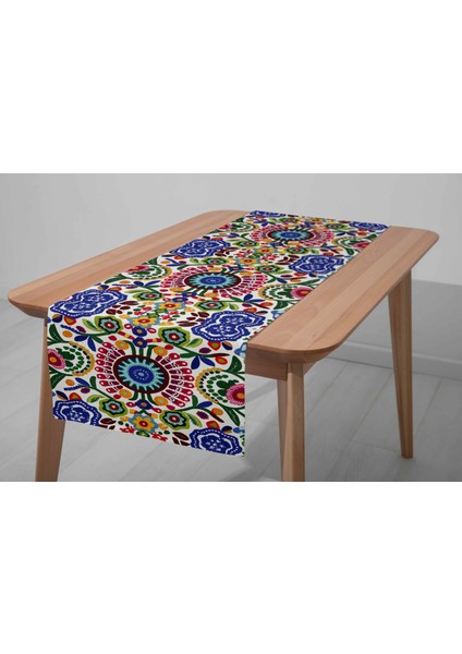 Bohem Desenli Dijital Baskı Dikişli Dikdörtgen Masa Runner modelleri