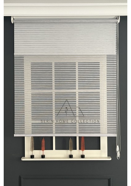 Gri Bambu Jaluzi Görünümlü Tül ve Stor Perde (Dayanıklı Alüminyum Kasa)