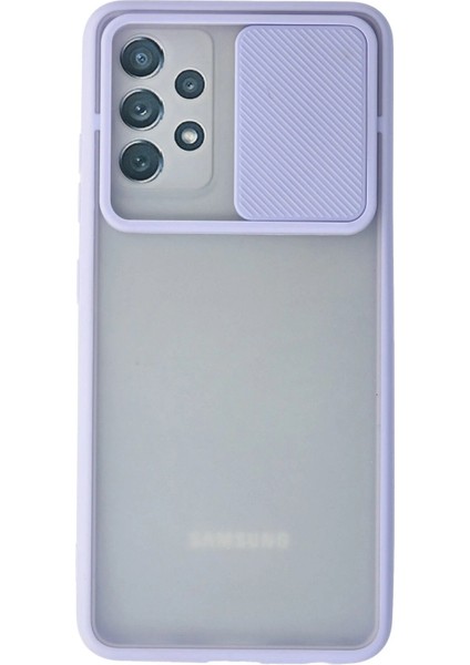 MYT09 Samsung Galaxy A72 Kılıf Palm Buzlu Kamera Sürgülü Silikon - Lila