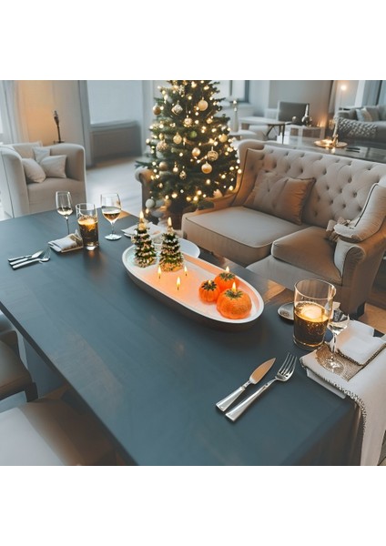 Dev Yılbaşı Kasesi - Inci Kumu Mum Üzerinde Kabak ve Çam Ağaçlı Dekor Mumlar