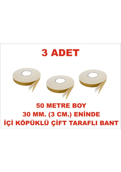 Çift Taraflı Içi Köpüklü Sarı Bant 50 M. Uzunlukta (30 Mm-3 Cm) Ebatında 3 Adet