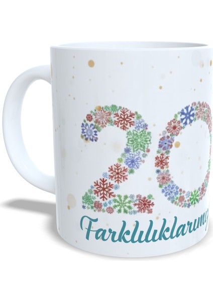 Yılbaşı Temalı Porselen Kupa, Noel Ağacı ve Dolunay Desenli, Yeni Yıl 2026 Dilek Mesajlı, Dekoratif Hediye Bardak