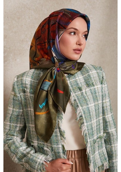 Yeşil Karmaşık Desen Twill Ipek EŞARP-0915