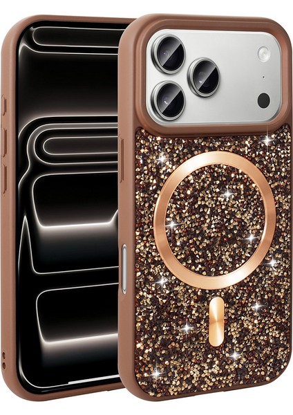 iPhone 17 Pro Max Kılıf Pırlanta Tasarımlı M-Safe Şarj Özellikli Vrdr Mozaik Silikon Kapak - Desert modelleri