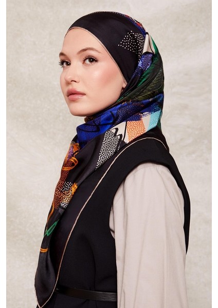 Koyu Lacivert Karmaşık Desen Twill Ipek EŞARP-0915 fiyatları