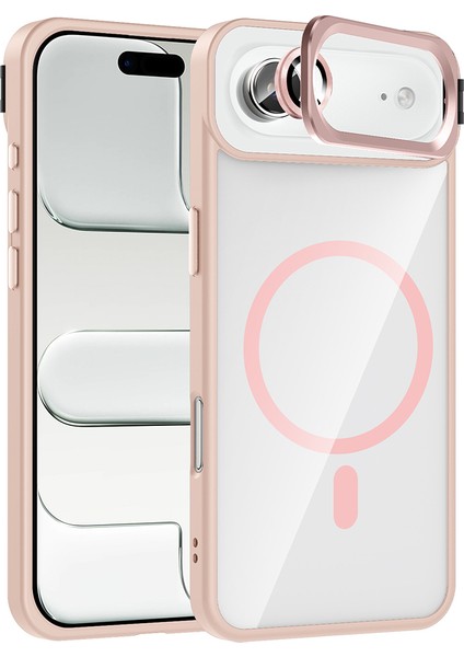 iPhone 17 Air Kılıf Standlı ve Kamera Lens Hediyeli M-Safe Şarj Özellikli Vrdr Etro Kapak - Pembe