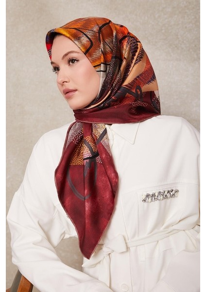 Bordo Karmaşık Desen Twill Ipek EŞARP-0915