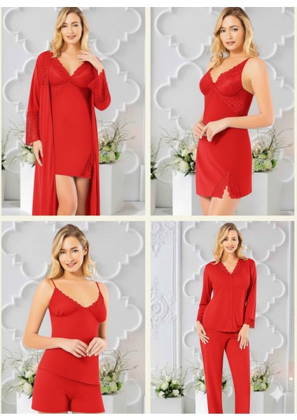 Bayan Penye 6'lı Kısa Gecelik & Sabahlık Takım