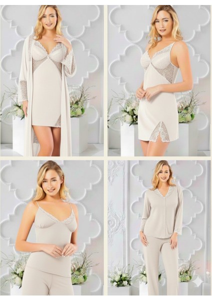 Bayan Penye 6'lı Kısa Gecelik & Sabahlık Takım