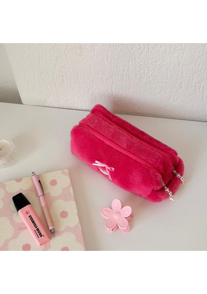 Double Softy Kalemlik/ Iki Fermuarlı/ Çift Bölmeli/ Makyaj Çantası/ Peluş/ Tüylü modelleri