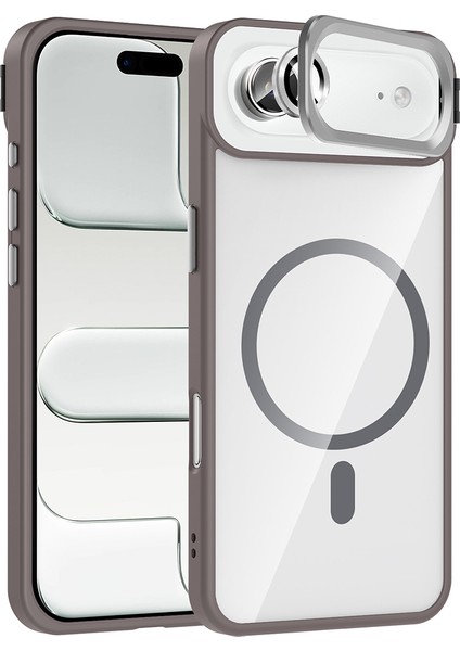 iPhone 17 Air Kılıf Standlı ve Kamera Lens Hediyeli M-Safe Şarj Özellikli Vrdr Etro Kapak - Gri