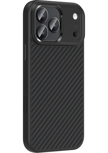 iPhone 17 Pro Max Kılıf M-Safe Şarj Özellikli Karbon Fiber Görünümlü Vrdr Truva Silikon Kapak - Siya modelleri