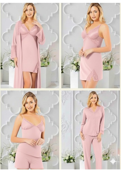 Bayan Penye 6'lı Kısa Gecelik & Sabahlık Takım