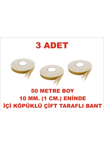 Çift Taraflı Içi Köpüklü Sarı Bant 50 M. Uzunlukta (10 Mm-1 Cm) Ebatında 3 Adet