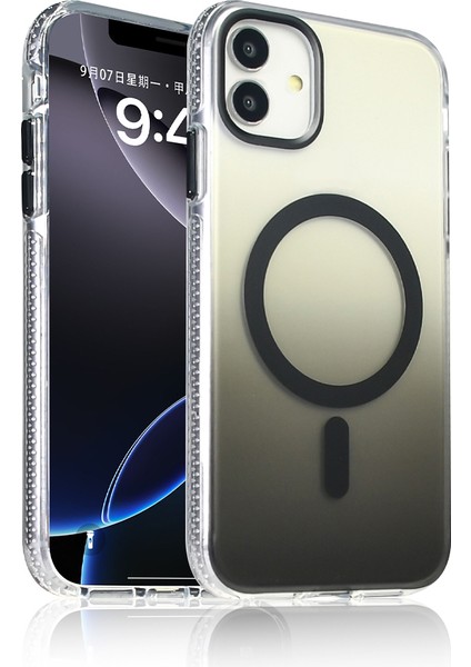 iPhone 11 Kılıf M-Safe Şarj Özellikli Transparan Renk Geçişli Vrdr Toros Kapak - Siyah