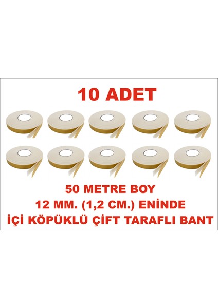 Çift Taraflı Içi Köpüklü Sarı Bant 50 M. Uzunlukta (12 Mm-1,2 Cm) Ebatında 10 Adet