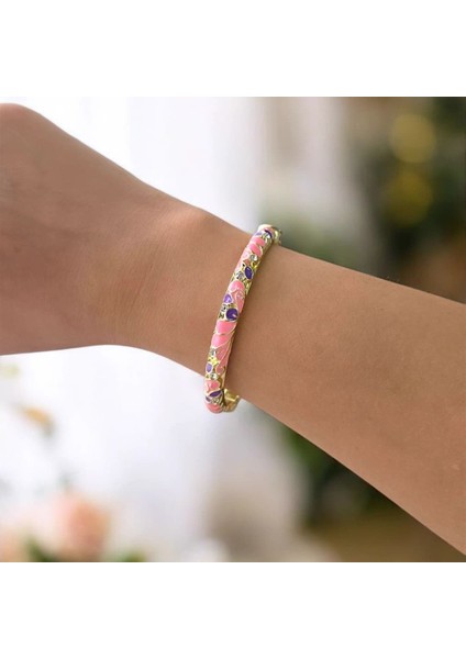 Pembe Mor Yaprak Desenli Mineli Çelik Bilezik fiyatları