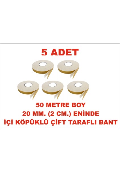 Çift Taraflı Içi Köpüklü Sarı Bant 50 M. Uzunlukta (20 Mm-2 Cm) Ebatında 5 Adet