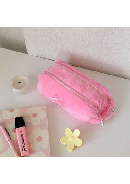 Double Softy Kalemlik/ Iki Fermuarlı/ Çift Bölmeli/ Makyaj Çantası/ Peluş/ Tüylü fiyatları