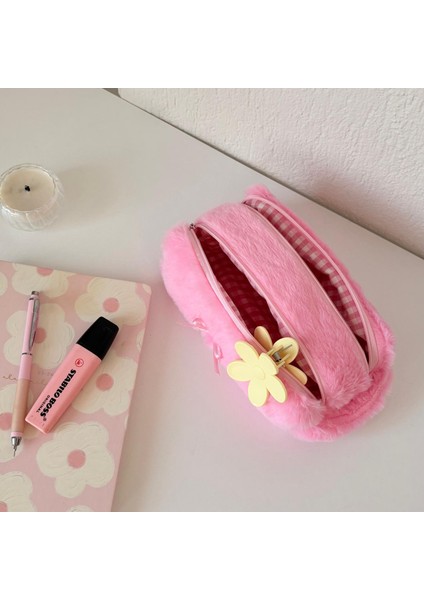 Double Softy Kalemlik/ Iki Fermuarlı/ Çift Bölmeli/ Makyaj Çantası/ Peluş/ Tüylü fırsatları