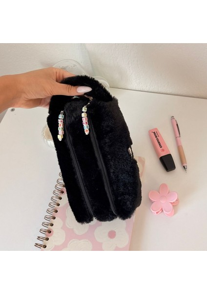 Double Softy Kalemlik/ Iki Fermuarlı/ Çift Bölmeli/ Makyaj Çantası/ Peluş/ Tüylü fiyatları