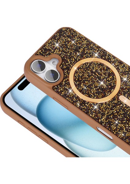 iPhone 17 Kılıf Pırlanta Tasarımlı M-Safe Şarj Özellikli Vrdr Mozaik Silikon Kapak - Desert Titanyum