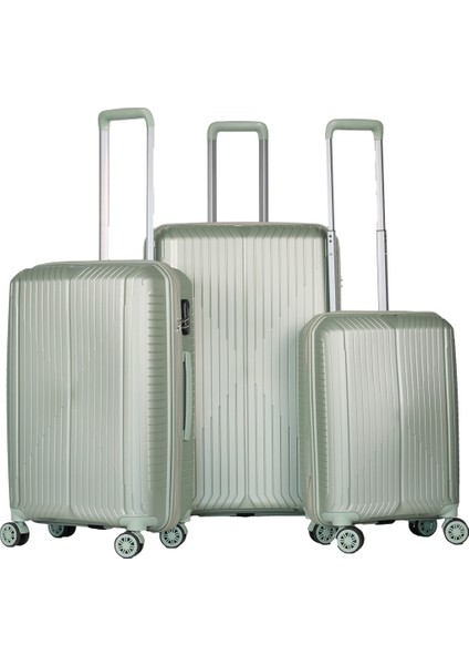 10728 Polipropilen Kırılmaz 3 Lü Set Valiz Büyük Orta Kabin
