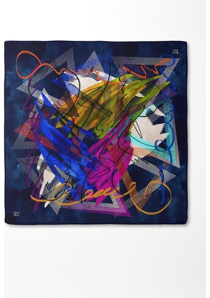 Lacivert Karmaşık Desen Twill Ipek EŞARP-0915 modelleri