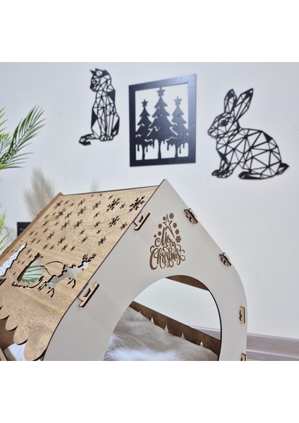 Xl Ahşap Evcil Hayvan Evi – Yılbaşı Temalı Kedi, Tavşan ve Küçük Köpek Kulübesi, Merdivenli Evcil Hayvan Şatosu fiyatları