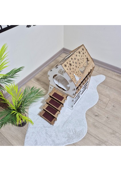 Xl Ahşap Evcil Hayvan Evi – Yılbaşı Temalı Kedi, Tavşan ve Küçük Köpek Kulübesi, Merdivenli Evcil Hayvan Şatosu indirimleri