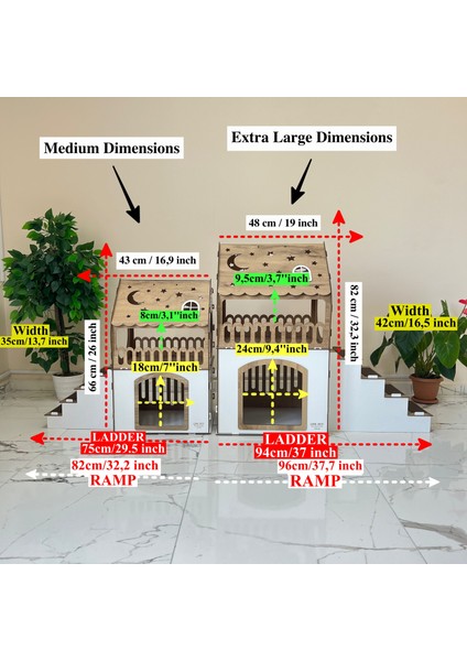 Xl Ahşap Evcil Hayvan Evi – Yılbaşı Temalı Kedi, Tavşan ve Küçük Köpek Kulübesi, Merdivenli Evcil Hayvan Şatosu