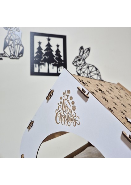 Xl Ahşap Evcil Hayvan Evi – Yılbaşı Temalı Kedi, Tavşan ve Küçük Köpek Kulübesi, Merdivenli Evcil Hayvan Şatosu