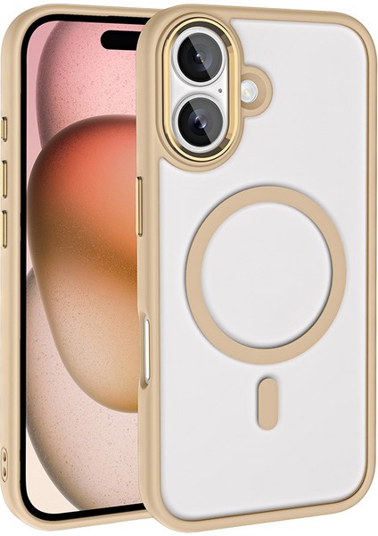 iPhone 16 Kılıf Wireless Şarj Özellikli Vrdr Krom M-Safe Silikon Kapak - Rose Gold