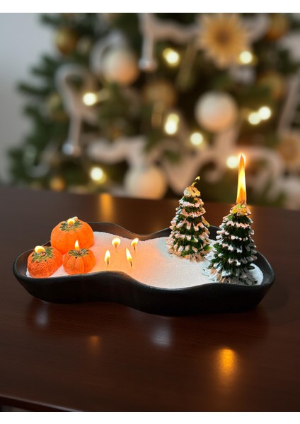 Dev Yılbaşı Kasesi - Inci Kumu Mum Üzerinde Kabak ve Çam Ağaçlı Dekor Mumlar fiyatları
