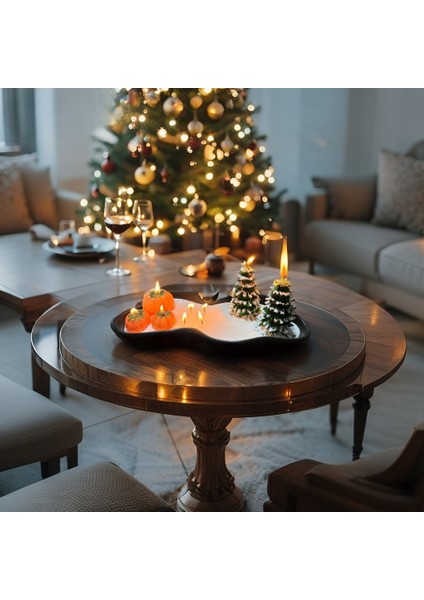 Dev Yılbaşı Kasesi - Inci Kumu Mum Üzerinde Kabak ve Çam Ağaçlı Dekor Mumlar modelleri