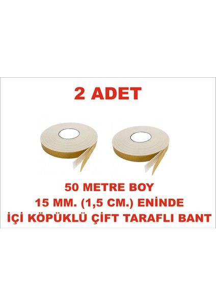 Çift Taraflı Içi Köpüklü Sarı Bant 50 M. Uzunlukta (15 Mm-1,5 Cm) Ebatında 2 Adet