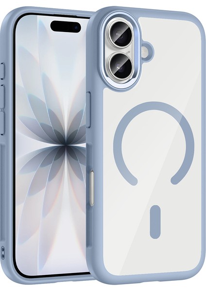 iPhone 17 Kılıf M-Safe Şarj Özellikli Metal Kamera Çerçeveli Vrdr Tiko Kapak - Mavi