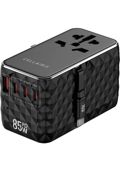 Premium Dünya Seyahat Adaptörü Gan Pd 85W Dahili Kablolu - Siyah fiyatları