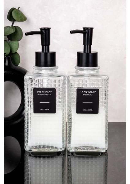 2'li Lüks Cam Sıvı Sabun Bulaşık Deterjanı Şişesi Sabunluk Deterjanlık Seti 350ML fiyatları