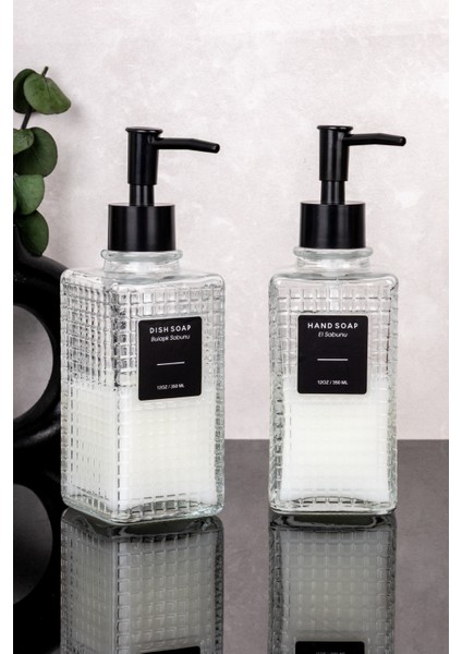 2'li Lüks Cam Sıvı Sabun Bulaşık Deterjanı Şişesi Sabunluk Deterjanlık Seti 350ML modelleri