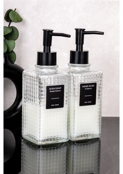 2'li Lüks Cam Sıvı Sabun Bulaşık Deterjanı Şişesi Sabunluk Deterjanlık Seti 350ML indirimleri